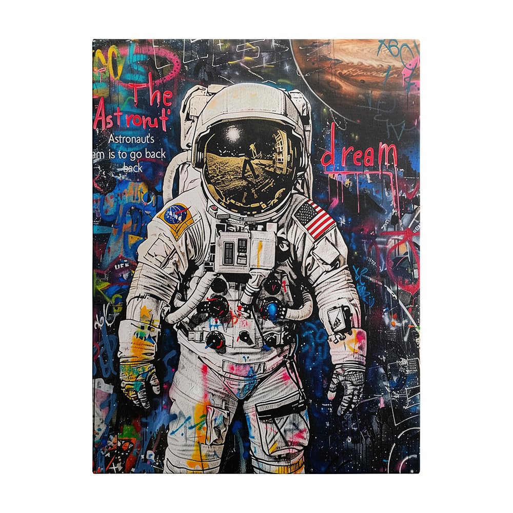 Ypxzzj Framed Banksy Graffiti Astronaut Canvas Wall Art Pop Spaceman Posters Wall Art for Teen Boy Room Decor Modern Abstract Street Art Graffiti Painting for Teenage Boys Bedroom Ready to Hang