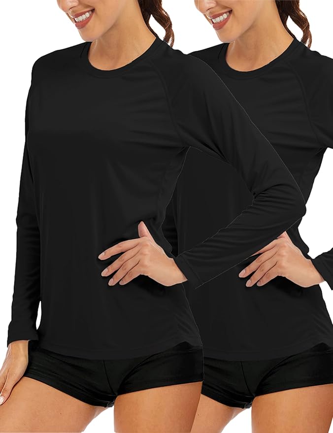 MAGCOMSEN Women's 2 Pack Long Sleeve Shirts UPF 50+ Sun Protection Quick Dry Swim Shirt for Rash Guard Fishing Workout