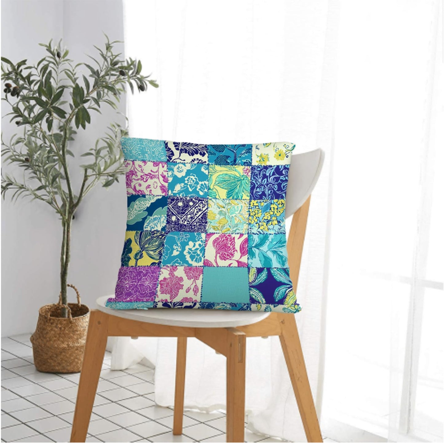 NenuVainl Throw Pillow Covers 18x18 Set of 2,Patchwork-Inspired Print Cushion Covers, Decorative Square Pillowcases for Couch, Bedroom, Living Room