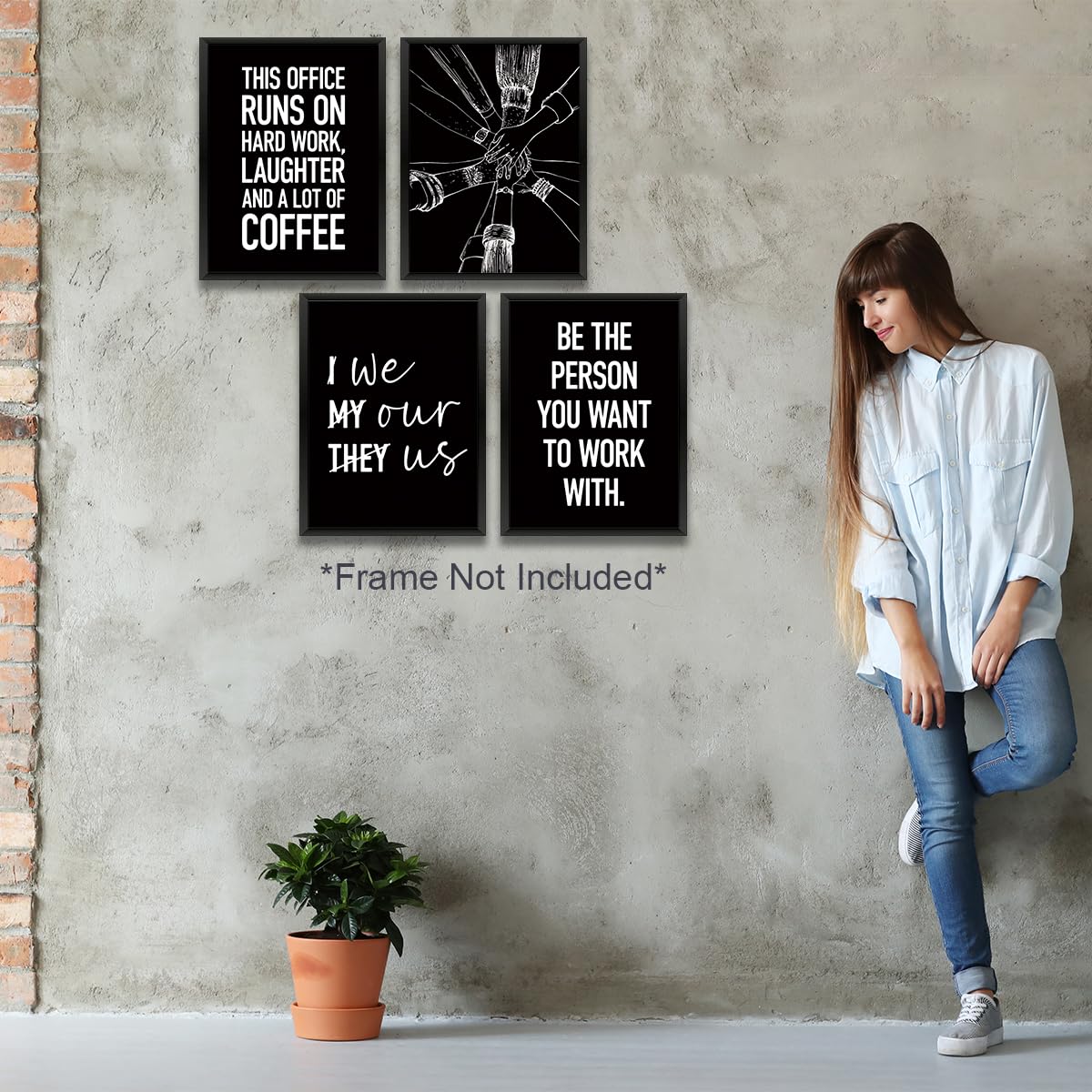 4 Pcs Inspirational Wall Art Team Office Prints Positive Teamwork Quote Wall Decor Paintings Posters for Office Home Bedroom Living Room, Motivational Gifts for Men, Coworker, Team Leader, Unframed