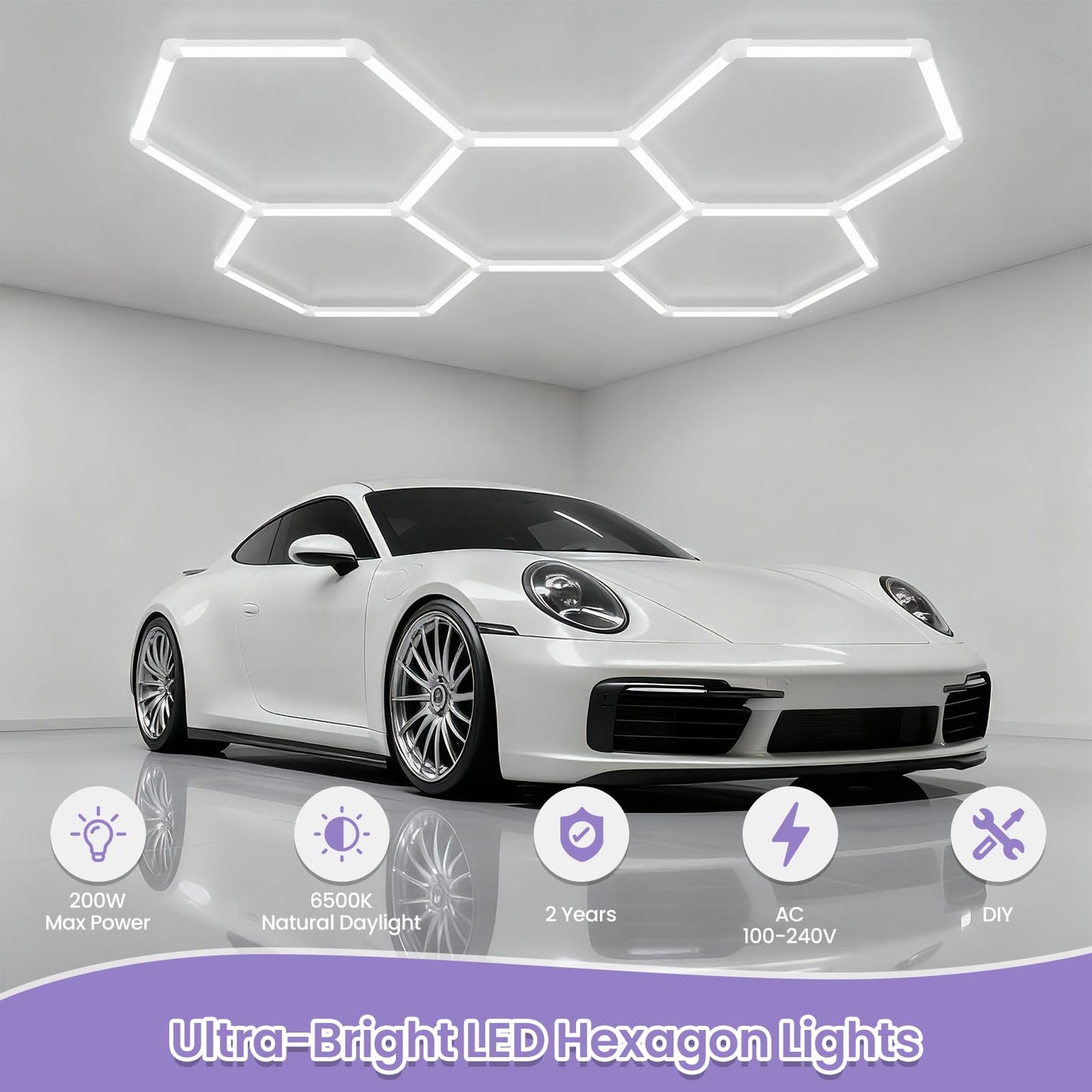 X-Litall Hexagon Garage Led Lights Dimmable- Hexagon LED Lights, 6500K 17280LM Car Ceiling Detailing Shop Lights for Garage, Basement, Workshop, Warehouse, Gym, Barber, Auto Beauty Shop 5-Pack