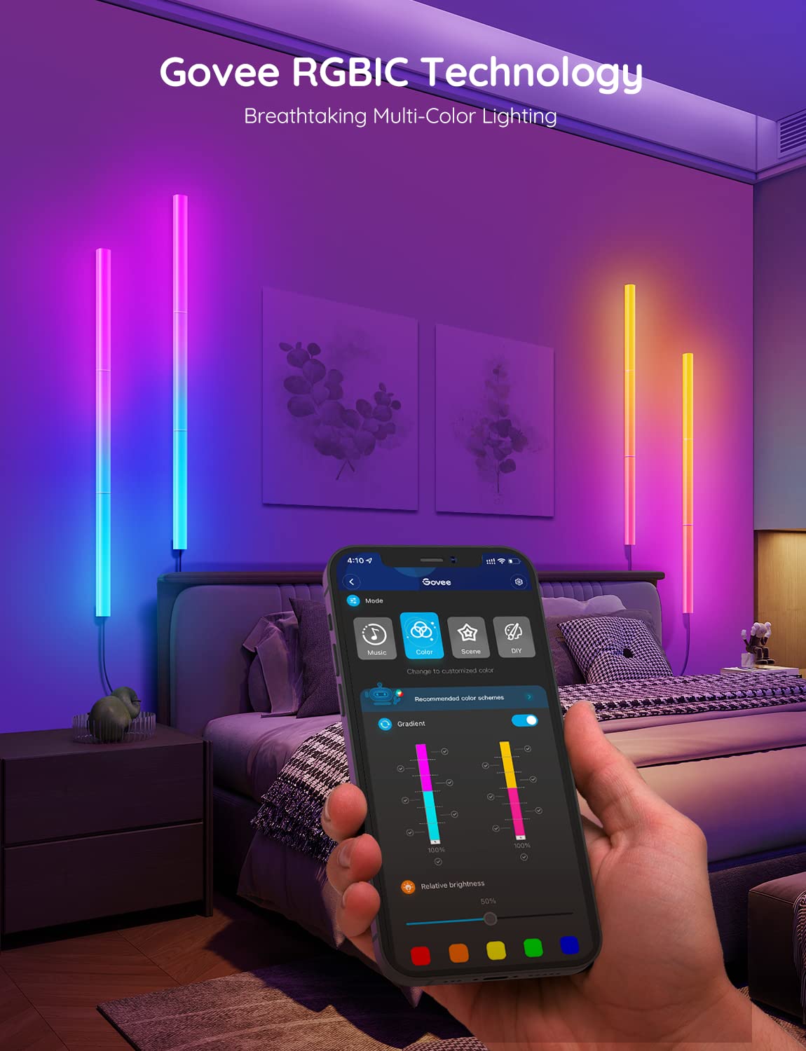 Govee Glide Wall Lights, RGBIC LED Light, Smart Gaming Light Compatible with SmartThings, RGB Lights Bar, LED Wall Lights for Bedroom, 2 Panels Set (3 Sections/Panel)