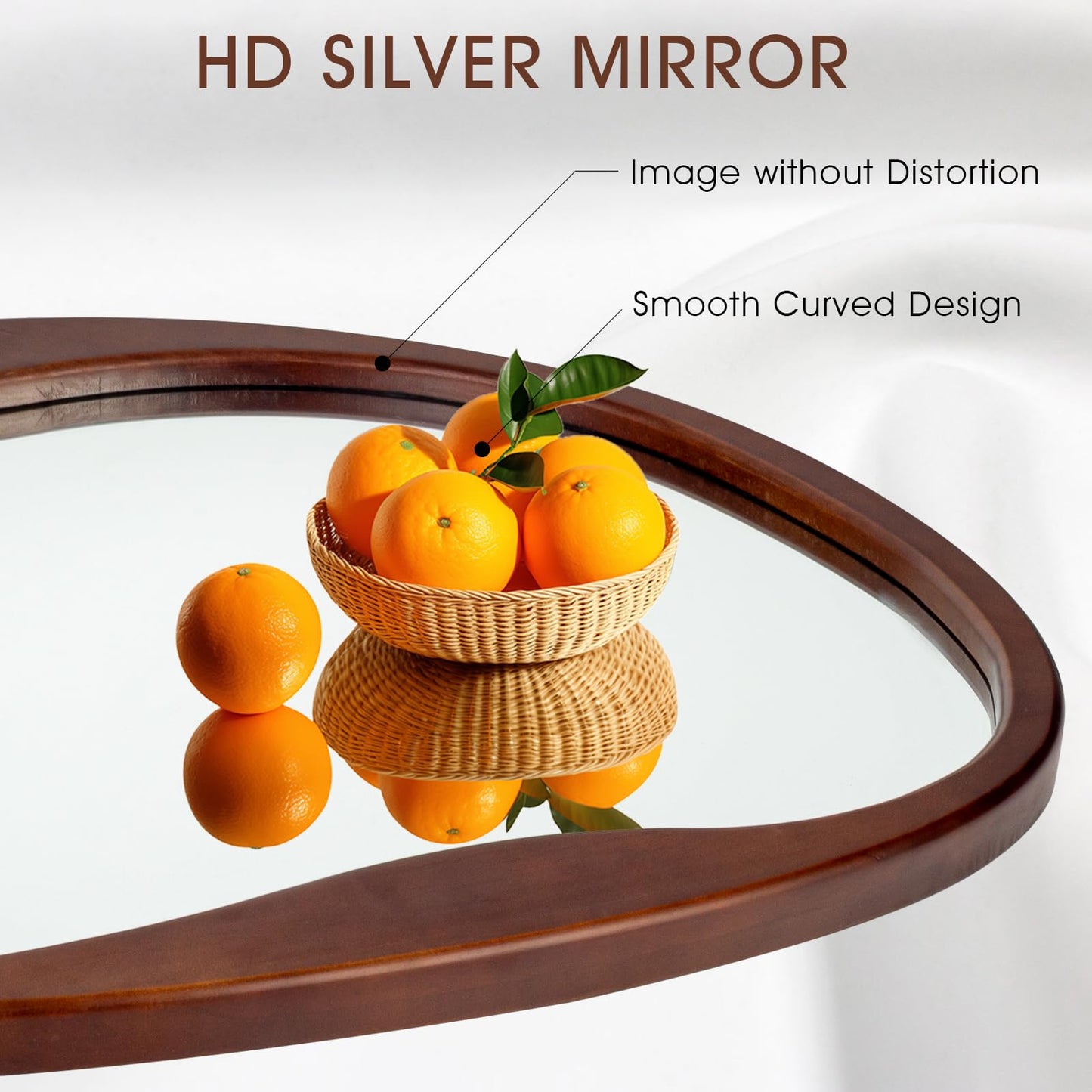 Fitous Asymmetrical Wood Mirror, Irregular Wall Mirror, Walnut Wooded Framed Wave Mirrors for Bathroom, Bedroom, Living Room, Entryway, Farmhouse Mid Century Modern Mirrors(36" H x 20" W)