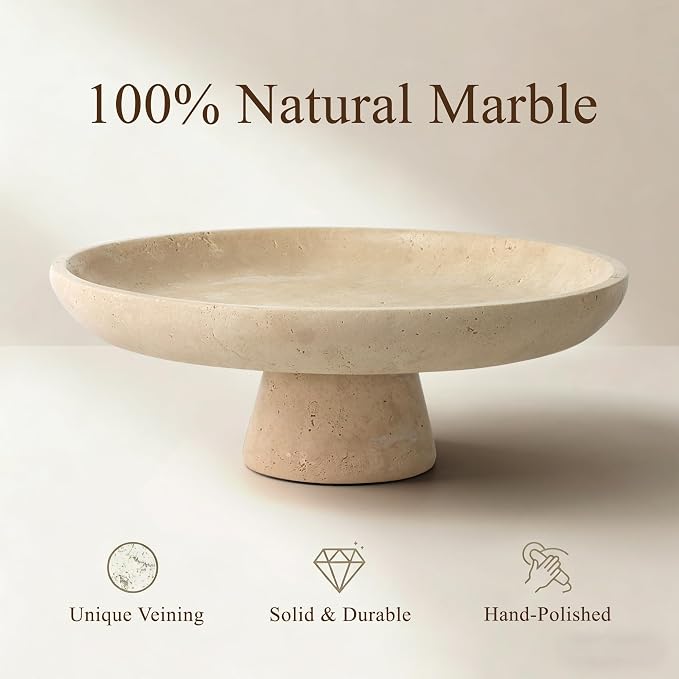 YMXYJM Natural Travertine Fruit Bowl for Kitchen Counter, Large Decorative Bowl for Kitchen Counter/Living Room/Dining Table/Entryway, Beige
