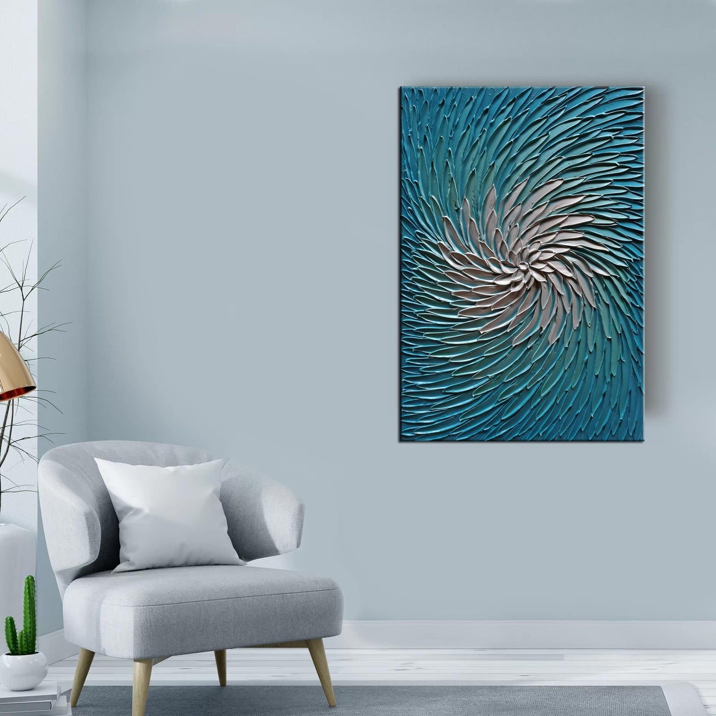 YaSheng Art - 24x36inch Wall Art 3D Vertical Wall Art ,100% hand painted Modern Abstract Wall Art ,Oil Painting Blue and Silver Canvas Wall Art Artwork ,Wall Art for Living Room, Bedroom Wall Decor,Office Wall Decor Home ,Framed Wall Art