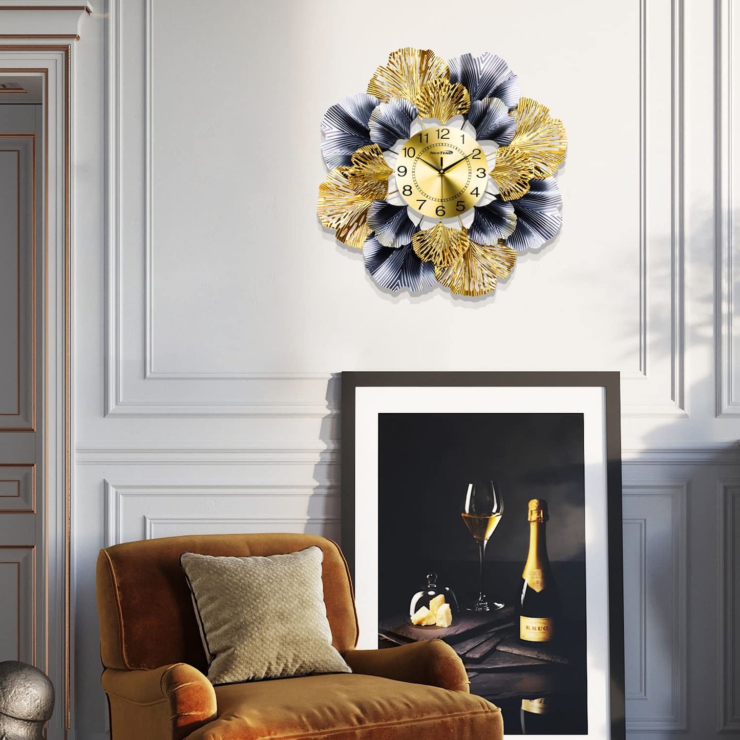 NEOTEND Modern Large Wall Clock - 26.8 Inch Silent Battery Operated for Living Room, Bedroom, Office Decor