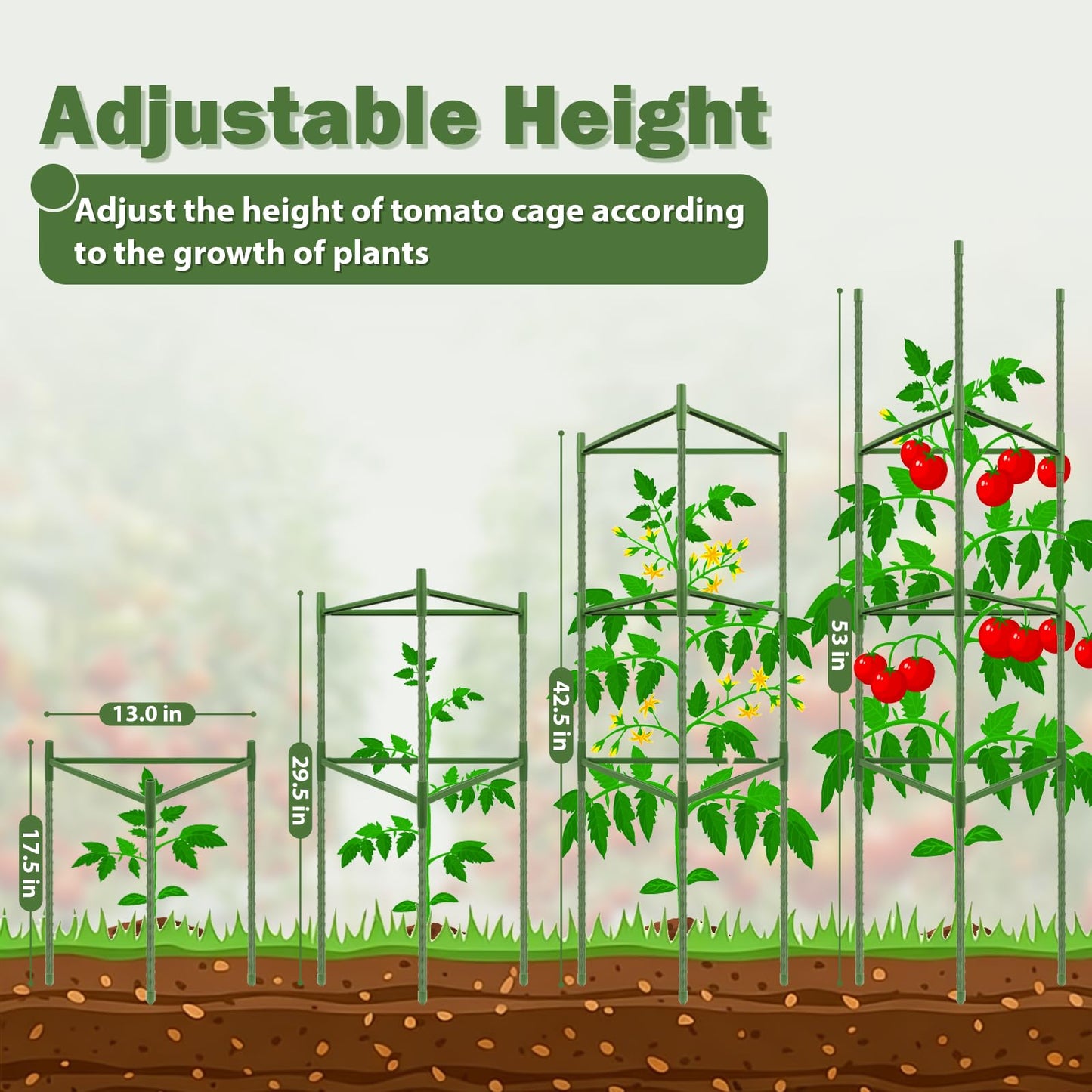 Tegarbed 6 Pack Tomato Cage for Garden Plant Supports, 48 Inch Tomato Trellis for Potted Plants, Heavy-Duty Garden Plant Stakes for Climbing Vegetables Plants Cucumber Peony Flowers, Green