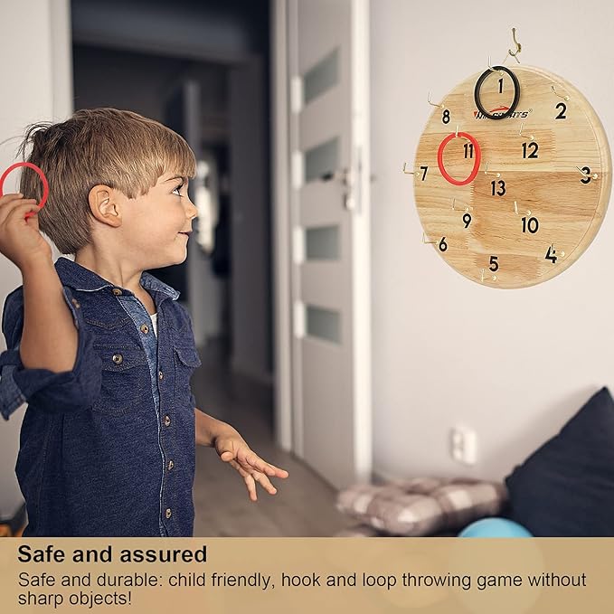 Ring Toss Game,Indoor Outdoor for Kids Adults Family,Fun Tailgate or Hangs on Wall,Exciting Gift Idea, Safe & Durable Design,Includes 13 Metal Hooks and 14 Rubber Rings