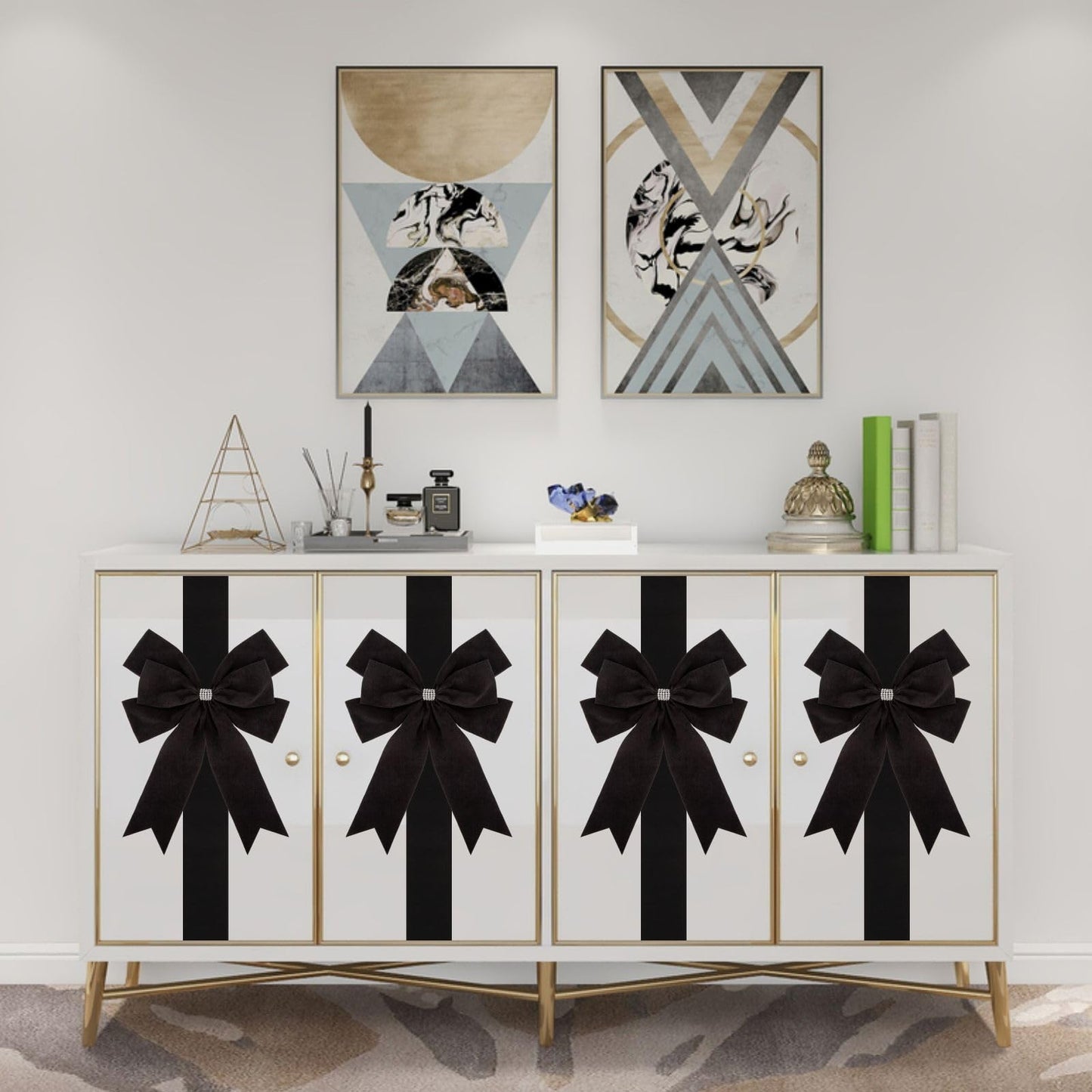 Meseey 6 Pieces Cabinet Bows Large Black Velvet Ribbons Cabinet Door Bows for Thanksgiving Fall Haloween Christmas Party (Black)