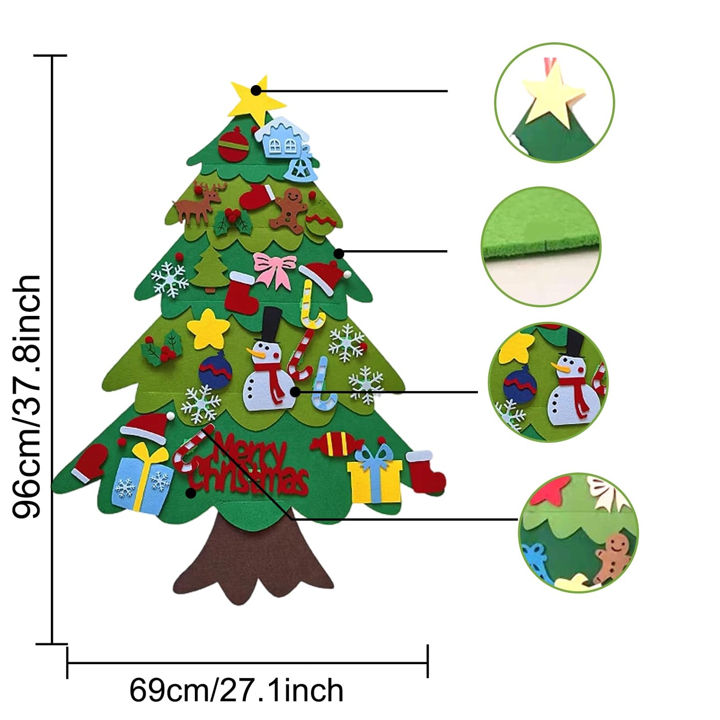 NUOKOU Montessori Felt Christmas Tree for Toddlers, DIY Felt Christmas Tree Set with 32pcs Detachable Ornaments and Lights