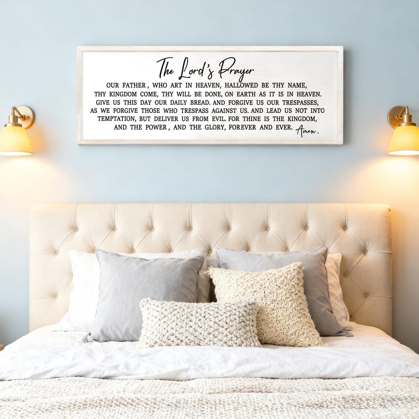 Our Father Prayer Bible Verse Framed Wall Art, 40''×15'' Rustic Religious Christian Lords Prayer Sign for God Jesus Christ Prayer, Horizontal Holy Inspirational Catholic Scripture Decor