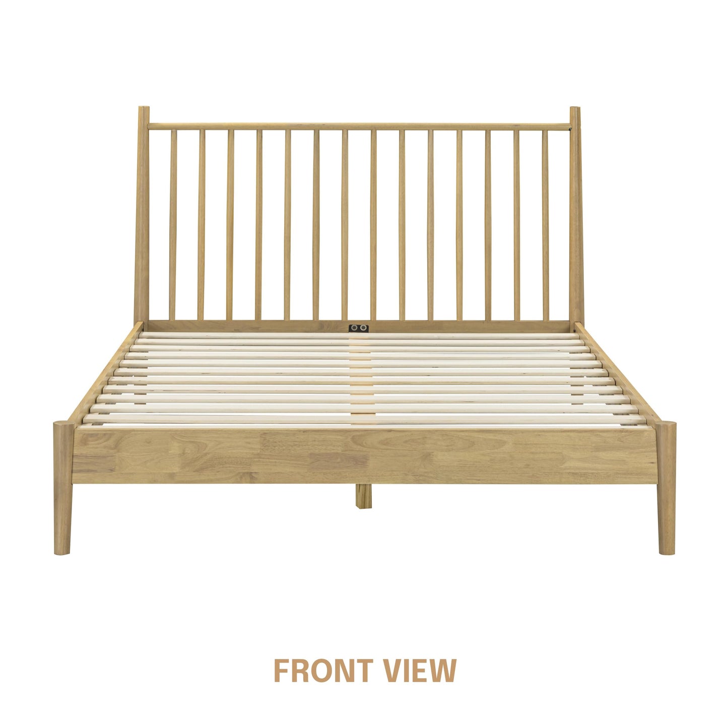 NTC Inno Wooden Bed Frame with Headboard, Solid Oak and Rubber Wood Foundation with Silent Slats and Wood Central Supports, 1000 Lb Capacity, Effortless Assembly, Queen - Sand
