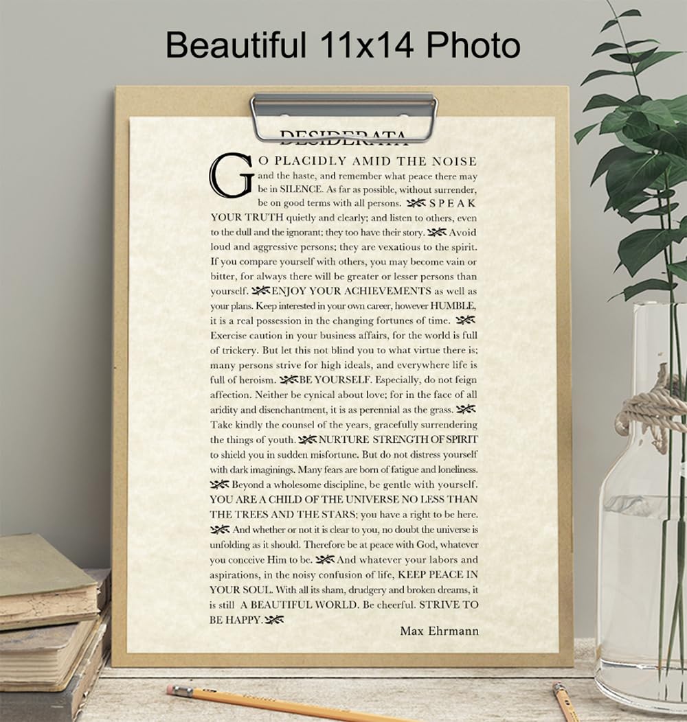 Inspiring Typography Wall Art LARGE 11x14 - Desiderata Poem - Motivational Home Decor - Inspirational quote Wall Decor - Encouraging Art for Women, Men, Poetry Fans - Max Erhman Quote - Unframed