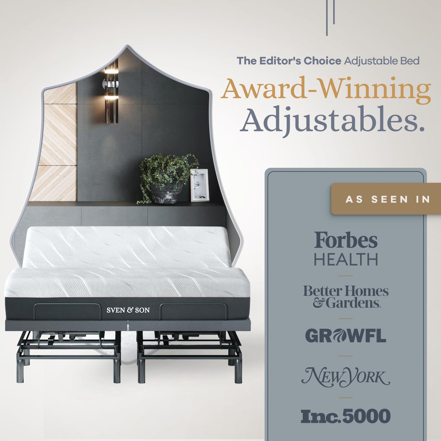 Sven & Son Bliss Adjustable Bed Base-Frame + 14 inch Hybrid Spring Matt (Medium Soft), Head and Foot Lift, Lumbar, Pillow-Tilt, Massage, Under-Bed Lights, USB, Memory, Zero Gravity - King