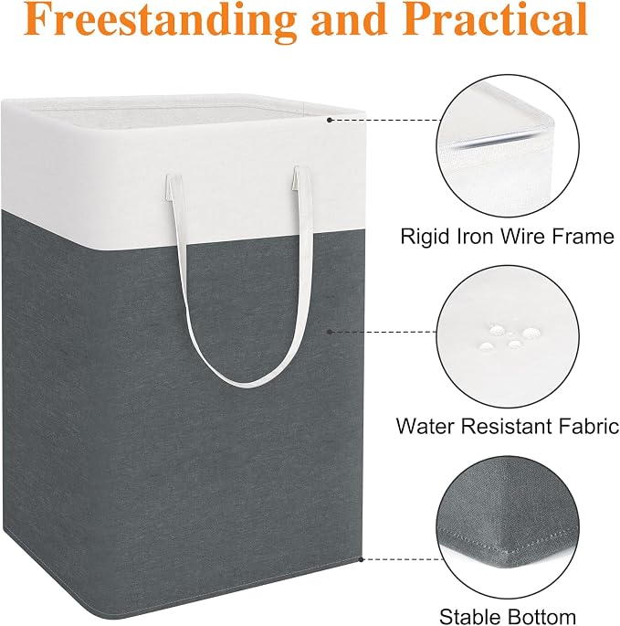TasticTotes laundry basket 3-Pack, laundry hamper, Hamper with handles, collapsible laundry baskets, Waterproof dirty clothes hamper, Towel Storage for Home or Dorm, 75L-Grey