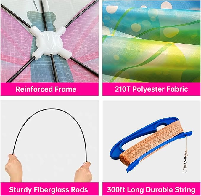 Butterfly Kites for Kids and Adults Easy to Fly, Single Line Beach Kite for Boys & Girls, 55’’ x 28’’ Butterfly for Teens Comes with 300 FT String Handle