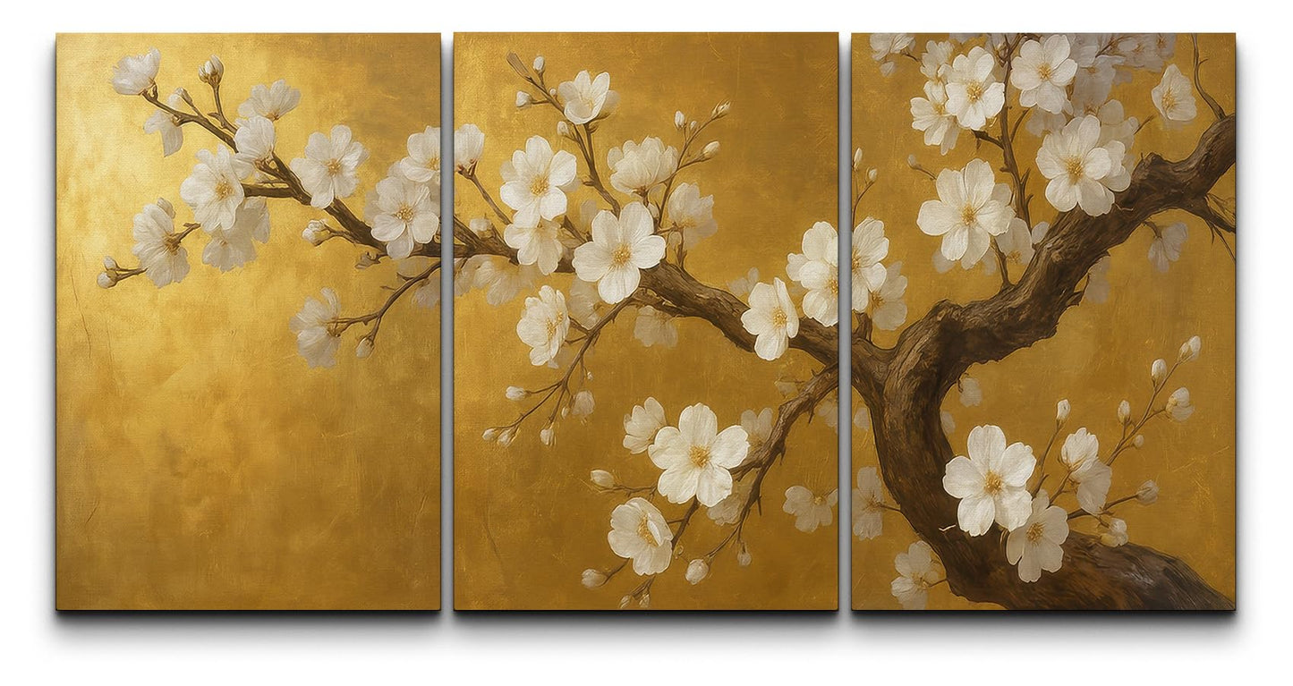 wall26 Canvas Print Wall Art Set Golden Cherry Blossom Tree Elegant Floral Illustrations Fine Art Decorative Botanical Rustic for Living Room, Bedroom, Office - 16"x24" x 3