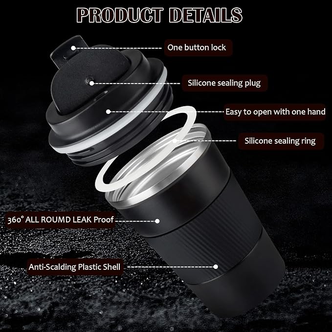 CS COSDDI 12 oz Stainless Steel Vacuum Insulated Tumbler - Coffee Travel Mug Spill Proof with Lid - Coffee Cups for Keep Hot/Ice Coffee,Tea and Beer