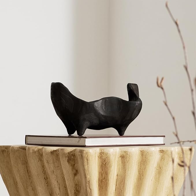 DN DECONATION Oak Wood Black Decorative Bowl-9.25x5.51 Inch Small Bowl for Entryway Key, Fruit, Candy with feet, Boho Farmhouse Home Decor for Dining Room, Coffee Table Centerpiece