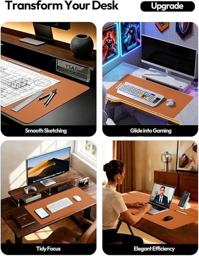 YSAGi Leather Desk Protector, Office Mat, Large Mouse Mat, Non-Slip PU Leather Blotter, Laptop Desk Mat, Waterproof Writing Pad for Office and Home(Brown, 63" x 17.2")
