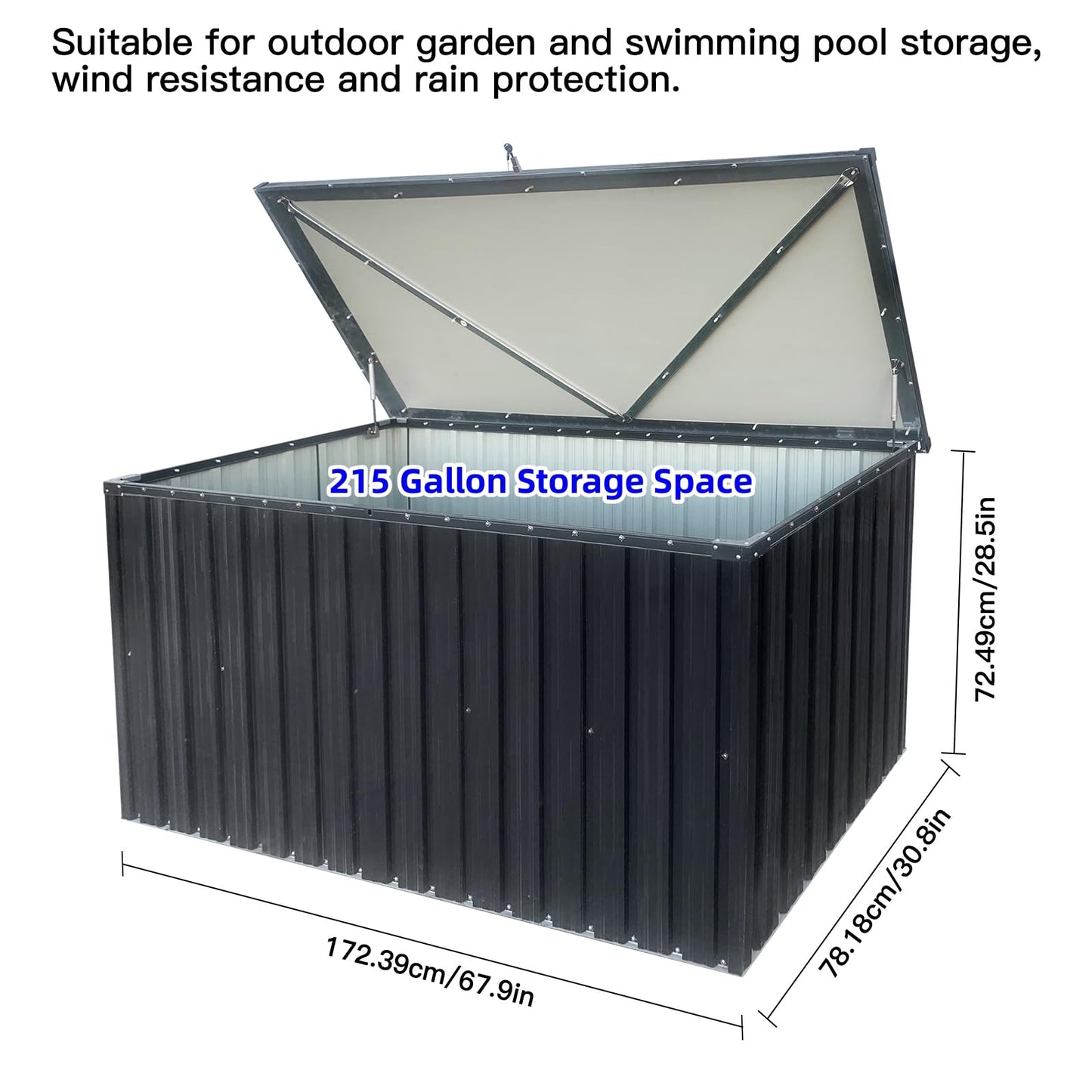 215 Gallon Outdoor Storage Box, Metal Deck Box with Waterproof UV-Resistant and Hydraulic Rod Design for Poolside, Patio, Backyard (Medium)