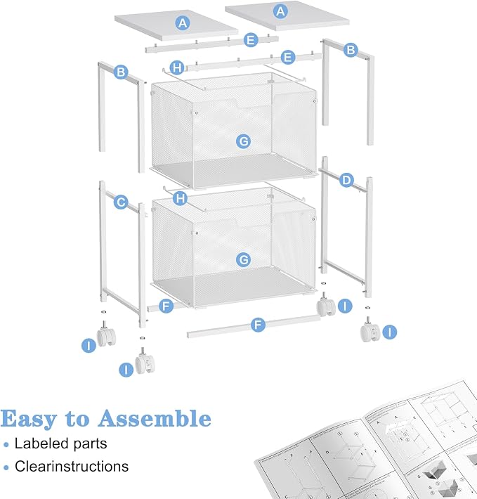 Sbanmao Letter/Legal Rolling File Cabinet, Rolling File Cart with 2 Drawers Filing Cabinet for Home Office, Hanging File Folders Organizer for Under Desk Storage, Mobile Printer Stand, White