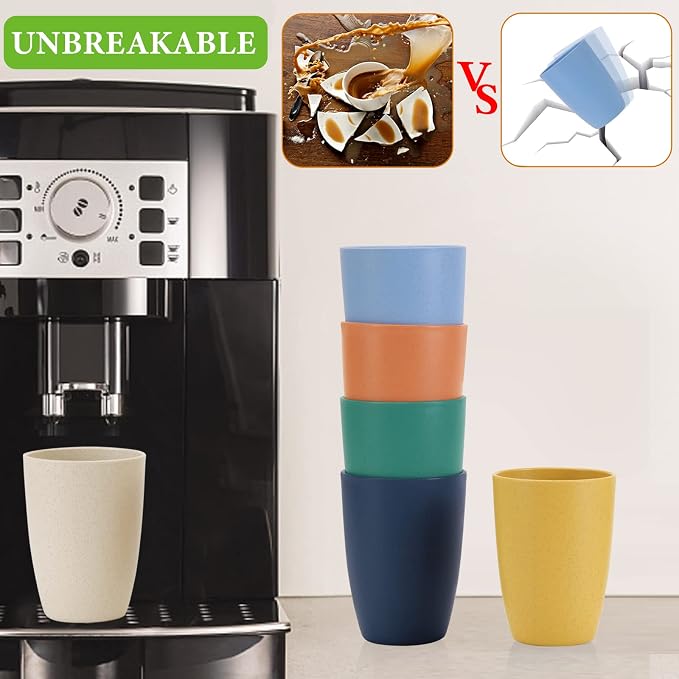 Mfacoy Wheat Straw Cups Set of 6, 20 oz Unbreakable Reusable Stackable Tumbler Water Cup Set for Kitchen, BPA Free, Dishwasher & Microwave Safe, Cups with 6 Colors