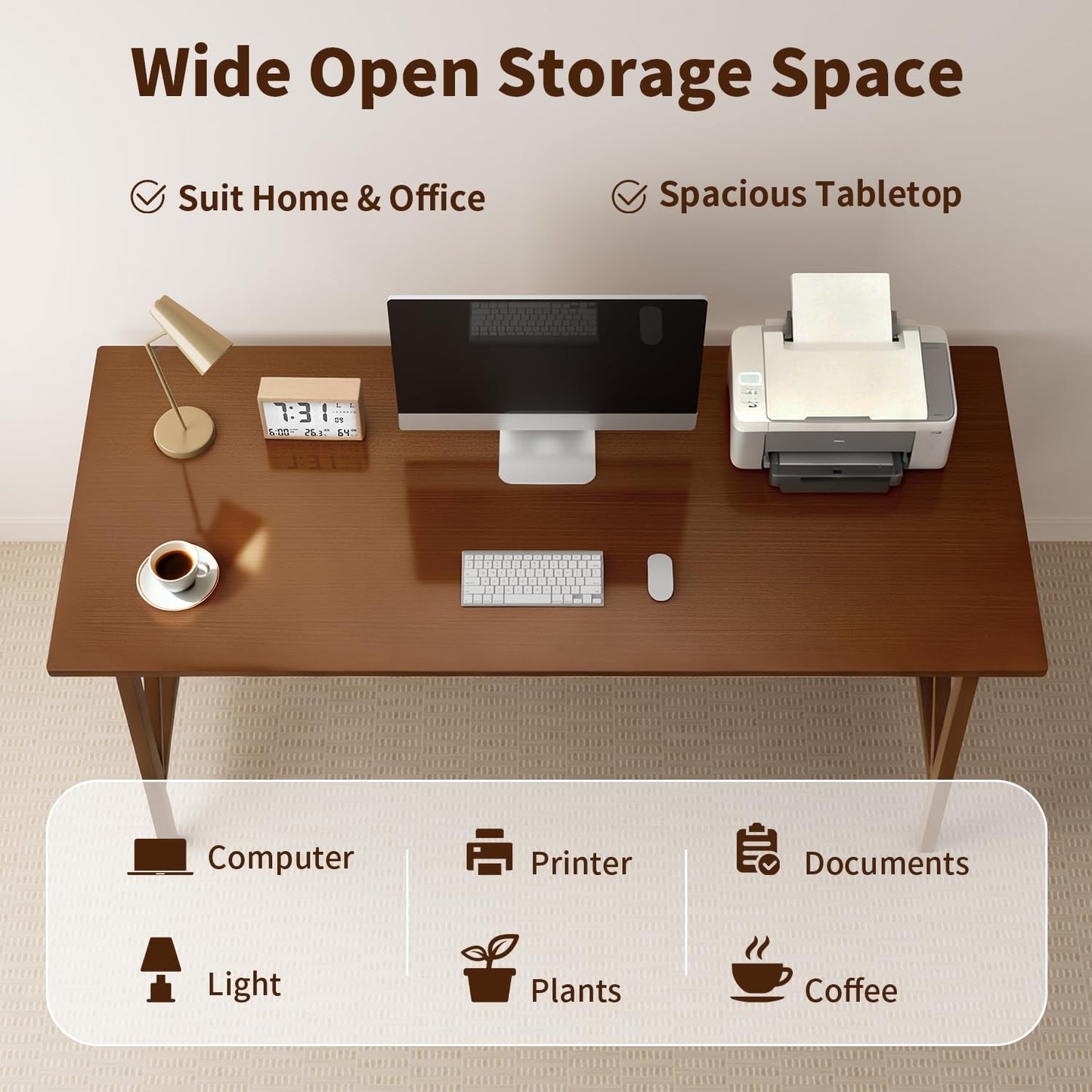 NELYE Modern Solid Wood Desk - 60" Simple Computer Table for Home Office Study Writing Workstation in Walnut, 60" W x 24" D