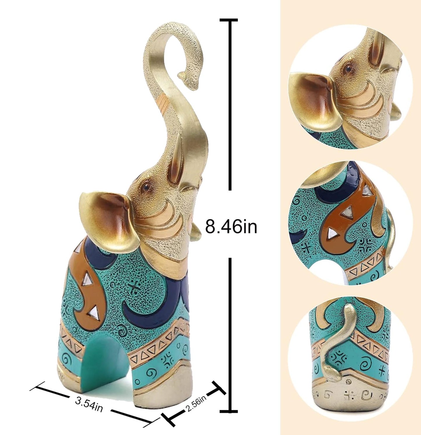 Aura7Mix Gold Elephant Statues Decor, 8.46 Inch Good Luck Home Decor Figurine, Resin Art Sculptures and Statues, Animal Gifts Home Tabletop Decoration, Living Room, Bathroom, Office,Bookshelf (2 Pack)