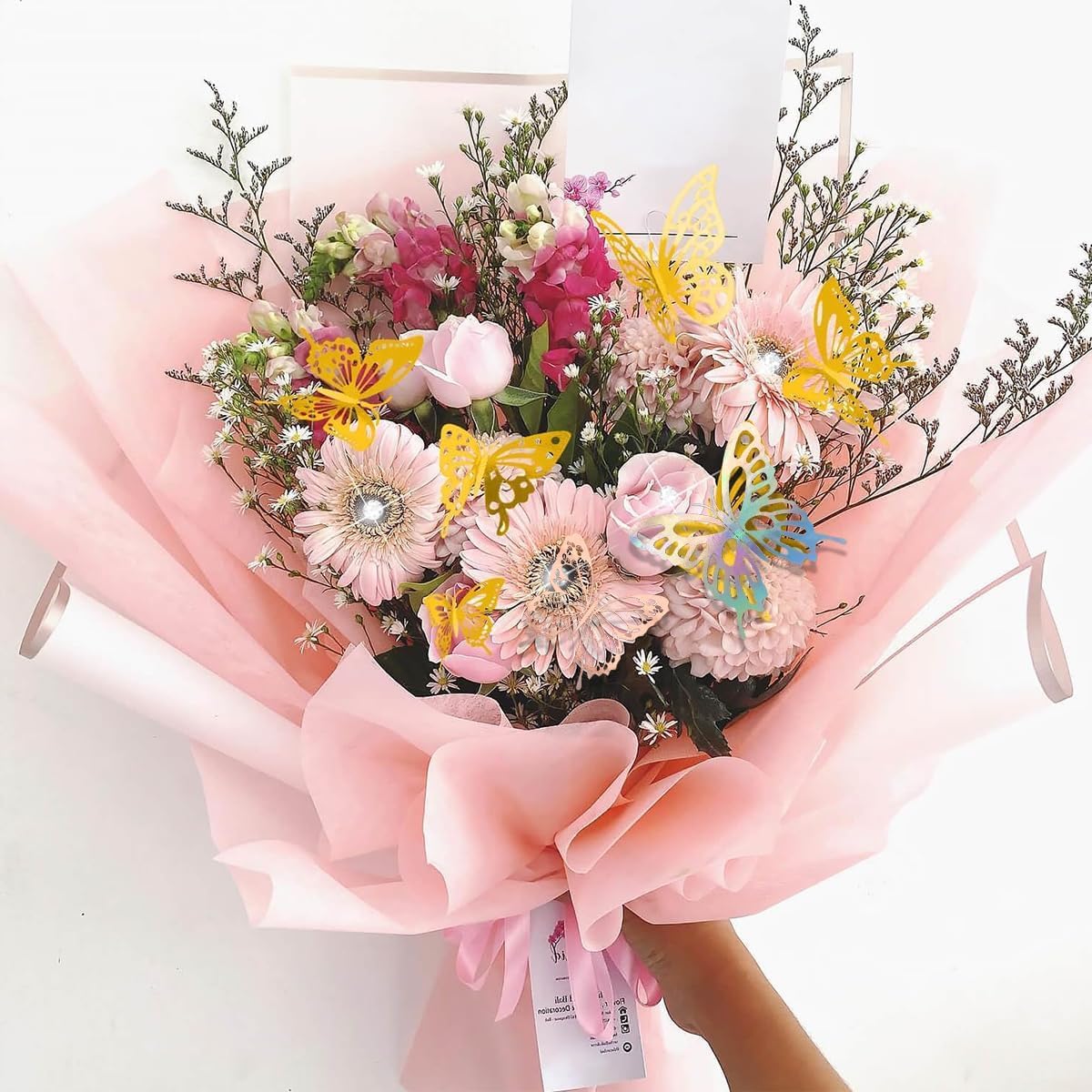 Majreey Floral Wrapping Paper Kit, 80Sheet Waterproof Floral Paper, 3Rolls Ribbon for Flower Bouquet, 2Rolls Transparent Tape,100Pcs Flower Pins, 48Pcs 3D Butterflies, 9Pcs Crowns for Florist Wrapping