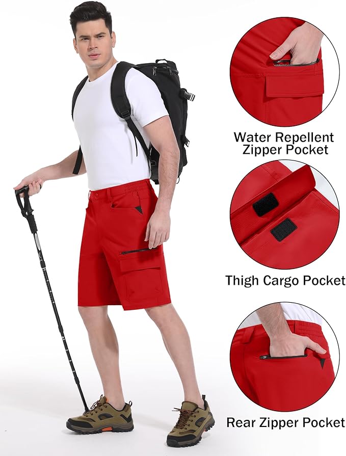 CRYSULLY Men's Hiking Cargo Shorts Outdoor Summer Lightweight Quick Dry Work Casual Shorts with 5 Zipper Pockets