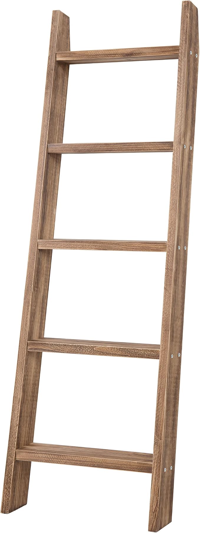MyGift 4ft Tall Rustic Burnt Natural Wood Wall Leaning Blanket Ladder Shelf with 5 Rungs, Decorative Living Room Throw and Quilt Holder, Farmhouse Bedroom Decor