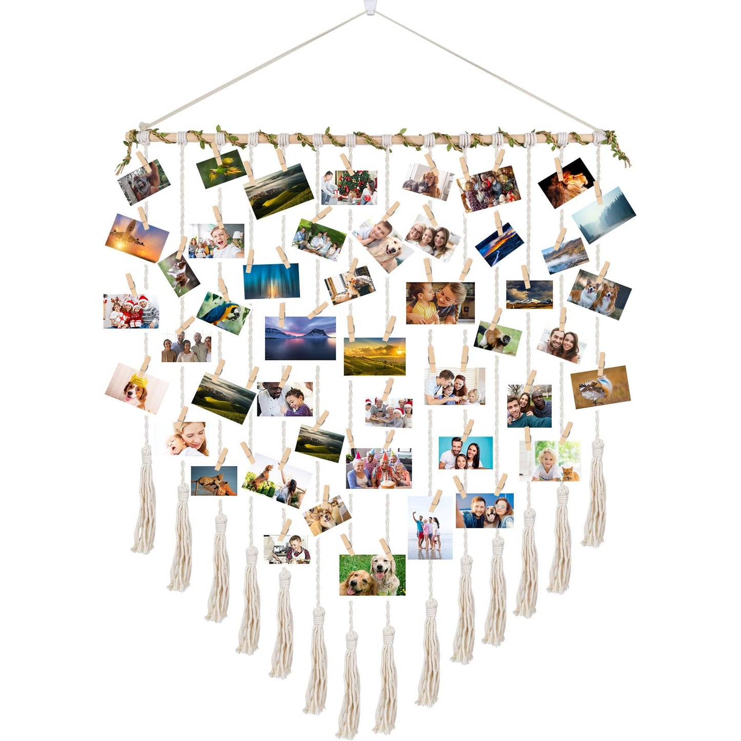 Hanging Photo Display boho bedroom decor teenage girl room decor Birthday Gifts for Grandma gift for mom Grandma’s Gifts - from Daughter, Granddaughter and Grandson - Mom Grandmothers Photo Holder，with 30 Wood Clips, 35" L x 30'' W