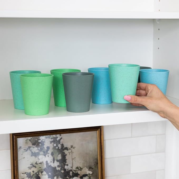 Grow Forward Premium Plastic Kids Cups - 13 oz Unbreakable Wheat Straw Cups for Kids - Non Toxic BPA Free Drinking Glasses for Water, Smoothie - Small Dishwasher Safe Kitchen Tumblers - Rainforest