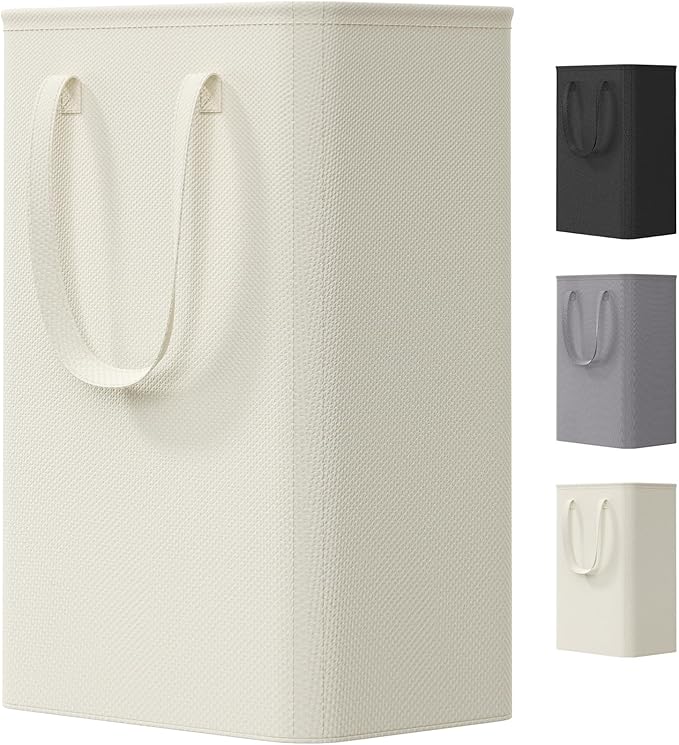Lifewit Slim Laundry Hamper, Narrow Small Laundry Basket with Handle for Dirty Clothes, Collapsible Tall Thin Laundry Bin for Bathroom Bedroom Dorm College, 50L, White