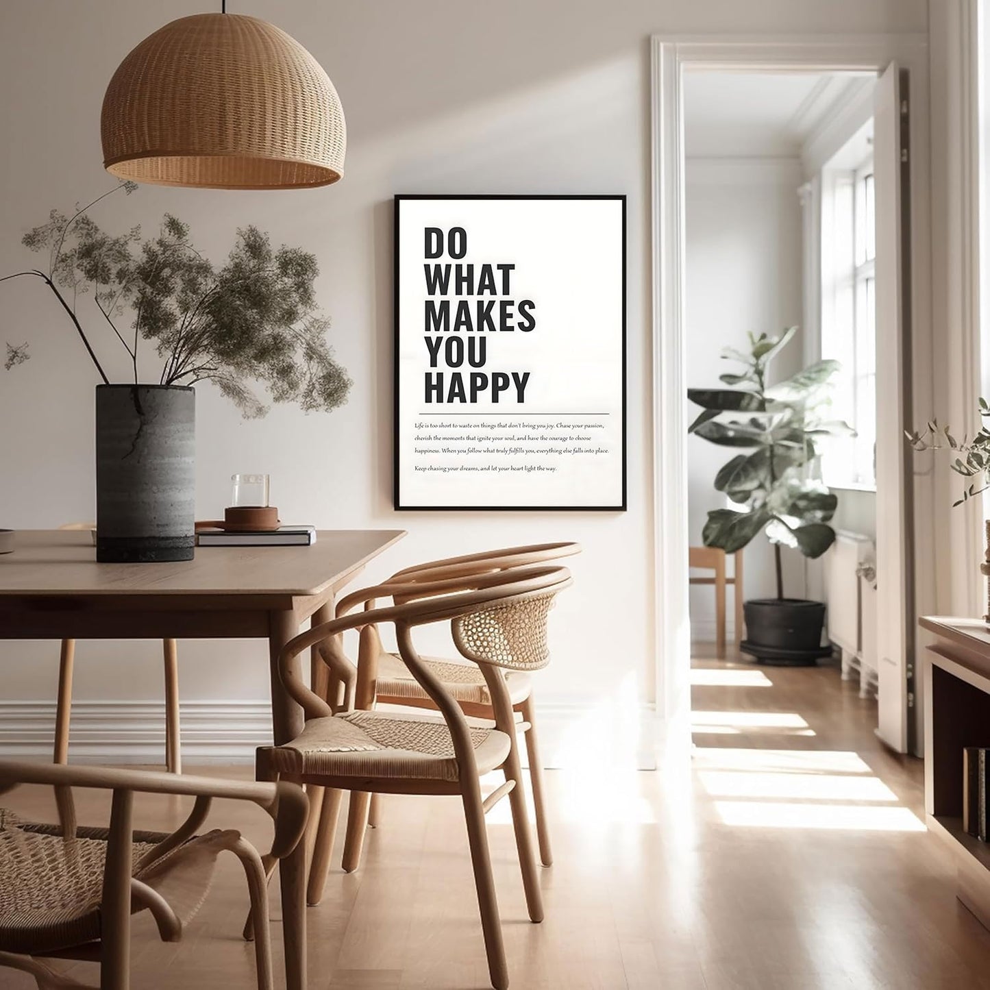 Do What Makes You Happy Inspirational Wall Art Modern Minimalist Black and White Canvas posters Print Motivational Quote Wall Decor for Office Living Room Bedroom Unframed 16inx24in poster