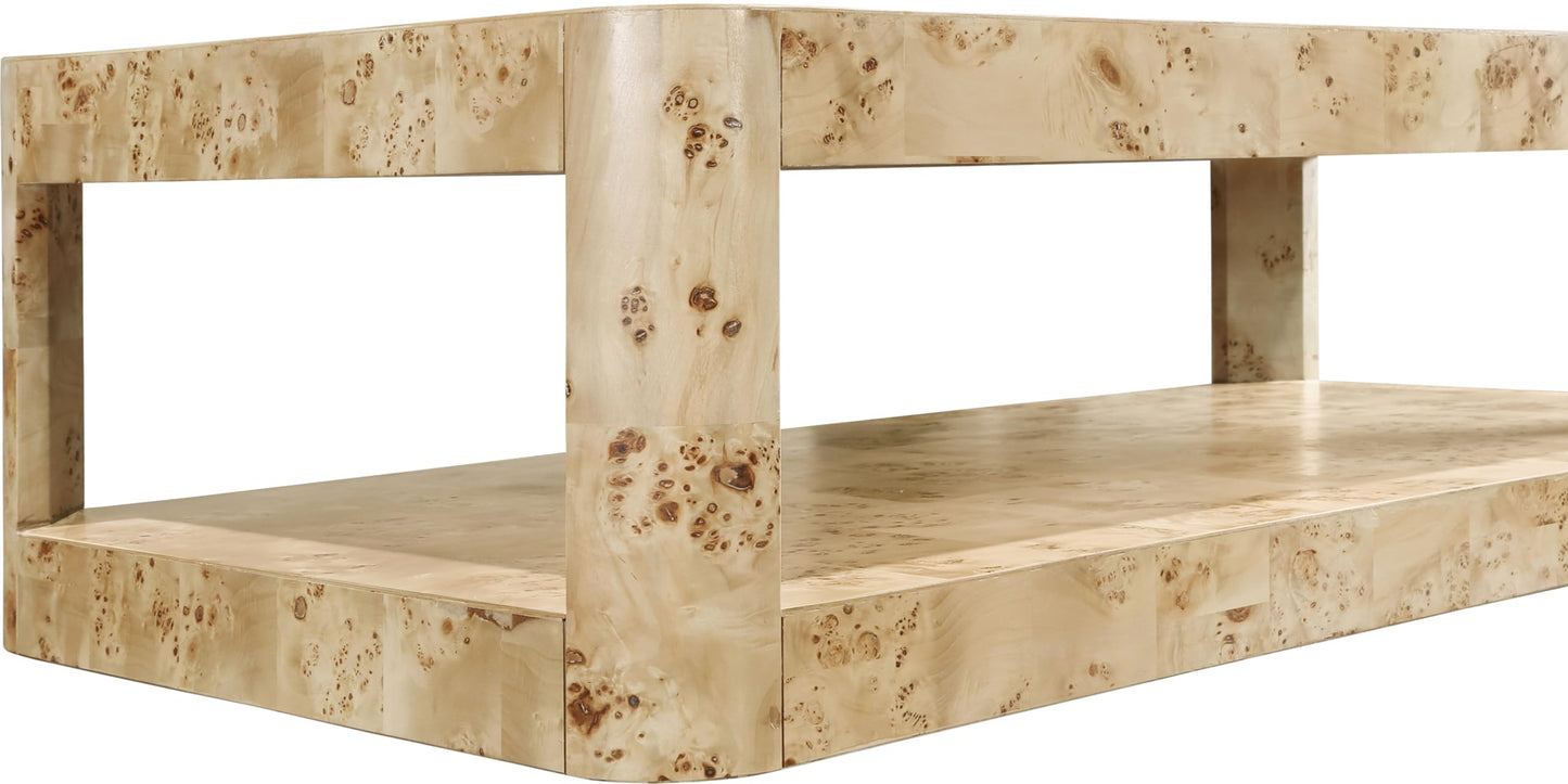 Meridian Furniture 99068Burl-CT Reeves Collection Art Deco Coffee Table with Rich Burl Finish, Burl Veneer, Mix of Solid Wood and MDF, 54" W x 28" D x 15" H, Beige