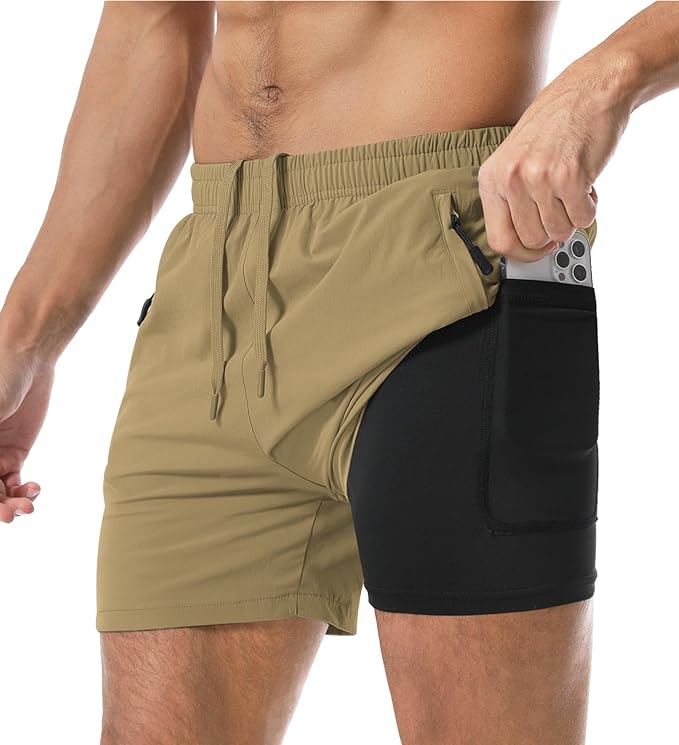 Aolesy Men's Gym Shorts Linerless & Liner - 5" Quick Dry Workout Running Shorts with Zip Pockets Sports Athletic Shorts