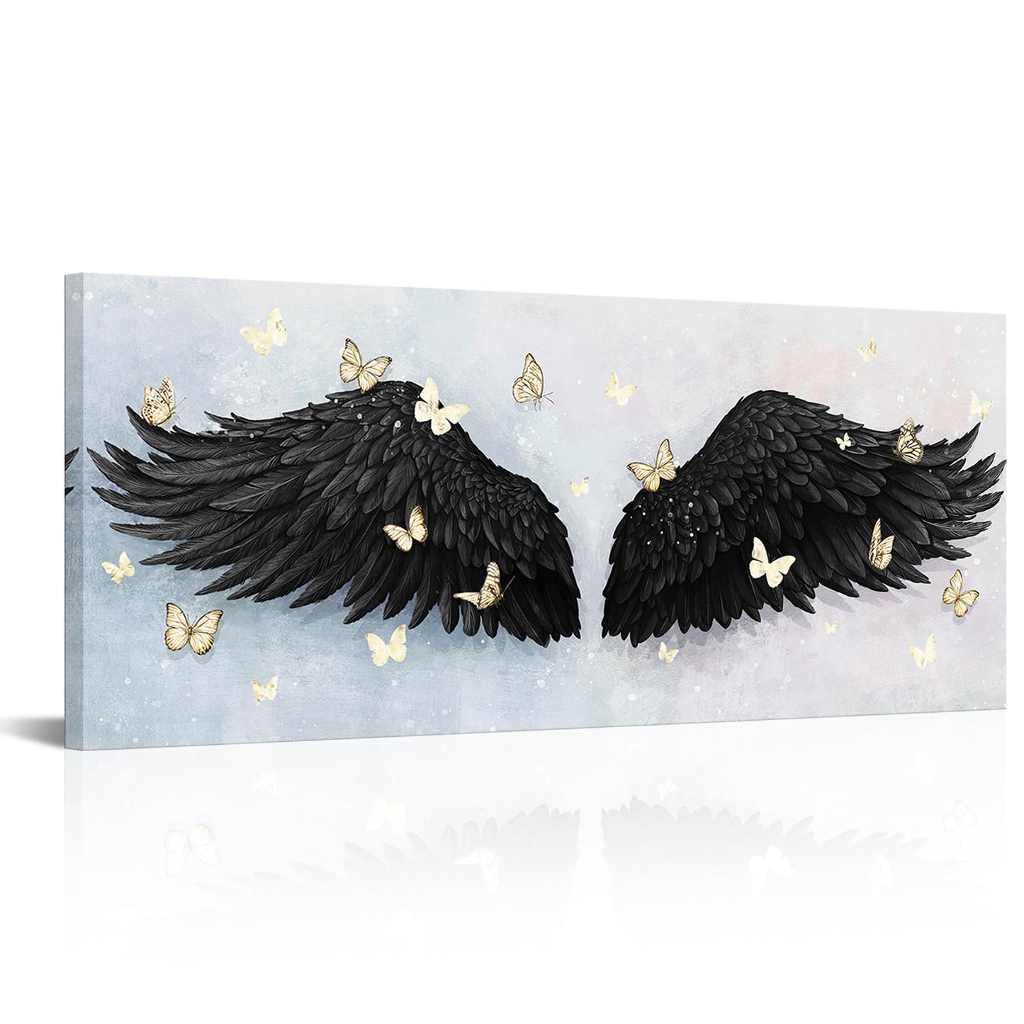 LevvArts Angel Wings Wall Art Canvas Black and Gold Bedroom Decor Contemporary Woman Room Painting Decoration 20"x48"