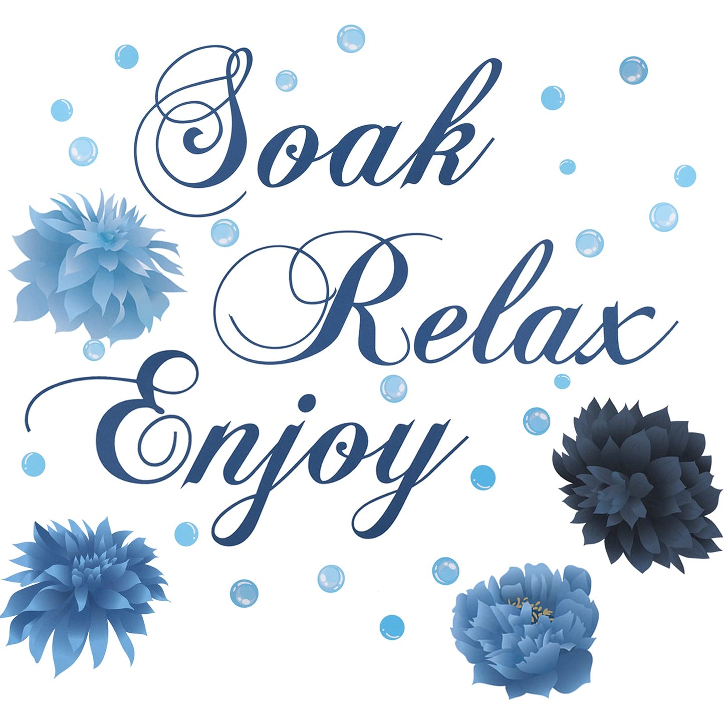 Xuniea Blue Bathroom Wall Decals Soak Relax Enjoy Spa Wall Decor Stickers Waterproof Flower Sign Sticker for Bedroom Bathroom Kitchen Living Room DIY Decorations