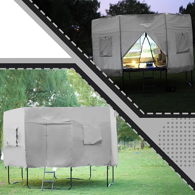 Gardenature 10FT/12FT/14FT Trampoline Tent(Tent Only), Fit Round Trampolines, Shade Cover with LED Light, Outdoor Trampolien Accessories, Anti-Tear