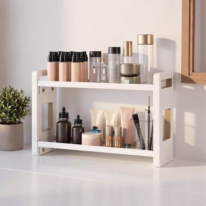Bathroom Organizers And Storage,Bathroom Counter Organizer,Bathroom Counter Shelf,Bathroom Sink Organizer,Vanity Organizers,Vanity Storage,Makeup Organizer Countertop,Perfume Display(White 2 Tier)