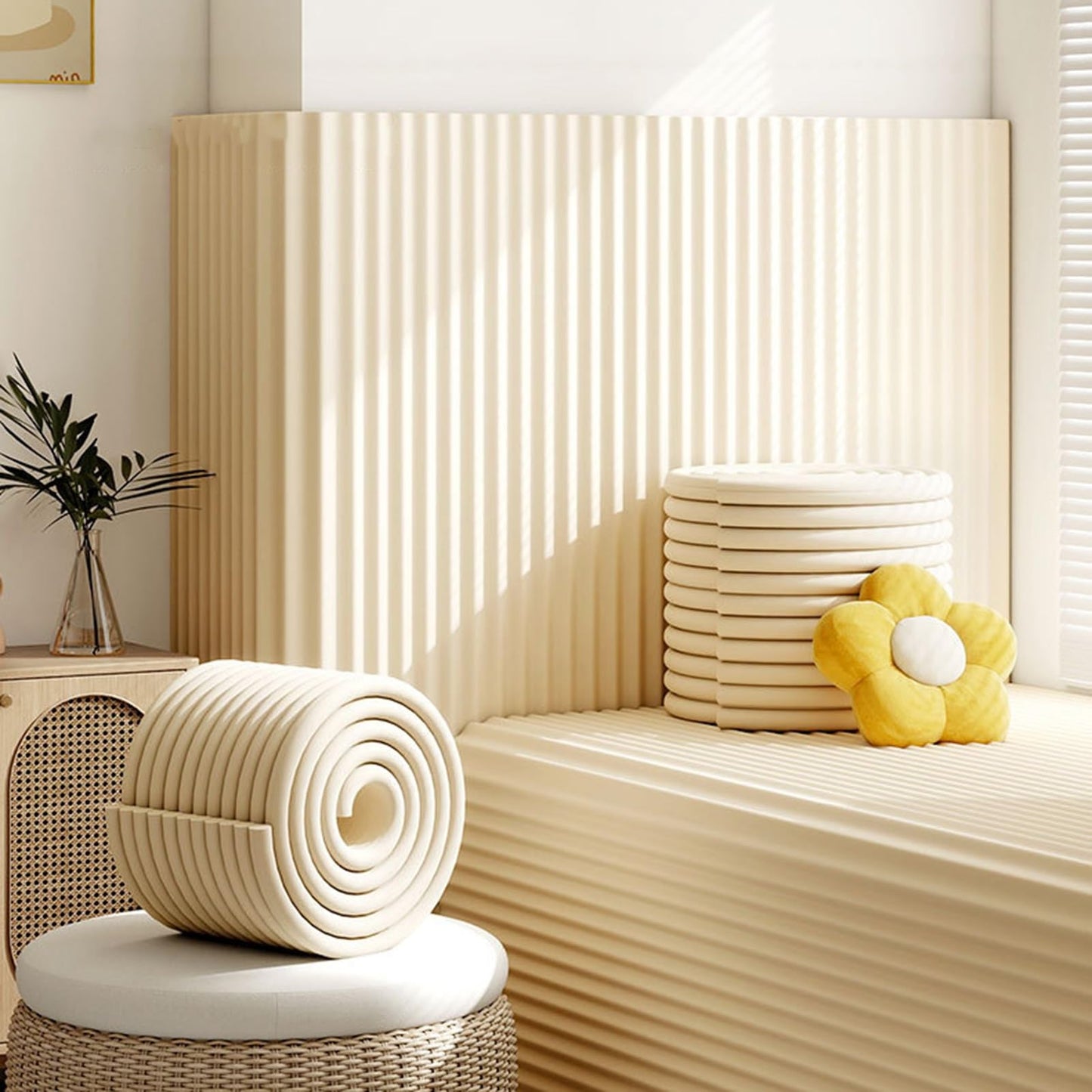 Padded Wall Panels Self-Adhesive, 3D Anti Collision Wall Padding for Kids Autism - DIY Peel and Stick on Headboard Panels for Bedroom, Tatami, Nursery, Decorative Wall Cushion(Black,11.8" x 78.7")