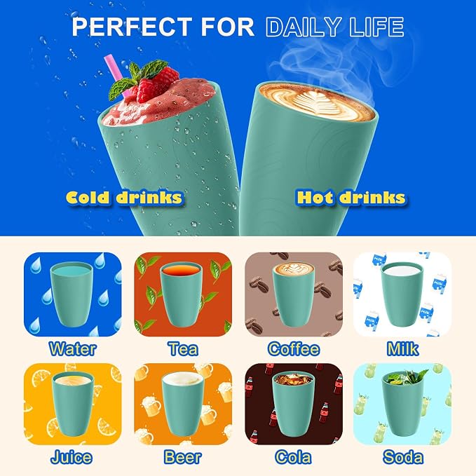 Reusable Wheat Straw Cups 6 PCS, Unbreakable 16 OZ Plastic Cup Alternative, Dishwasher Safe Drinking Glasses for Indoor & Outdoor Use, Green