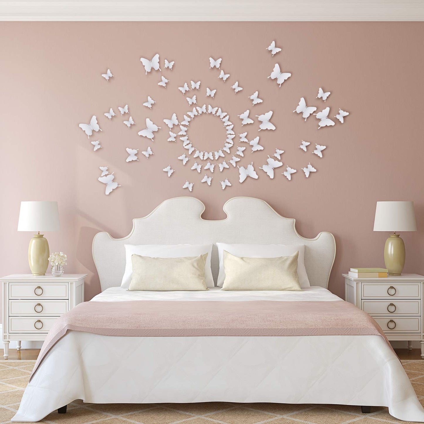 BBTO 48 Pieces Butterfly Wall Decor DIY 3D Mirror Butterfly Stickers Removable Decals Crafts for Birthday Party Bedroom School Bathroom Living Room Decor(White)