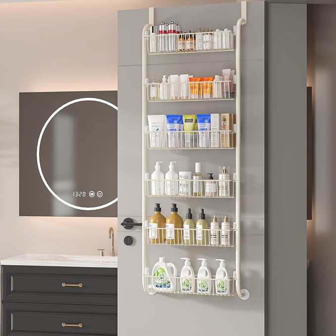 MIAOLI Over the Door Pantry Organizers and Storage, 6-Tier Spice Rack, Home & Kitchen Storage Shelves for Cabinet, Large Capacity Hanging Seasoning Organizer, Laundry Room Organization, White