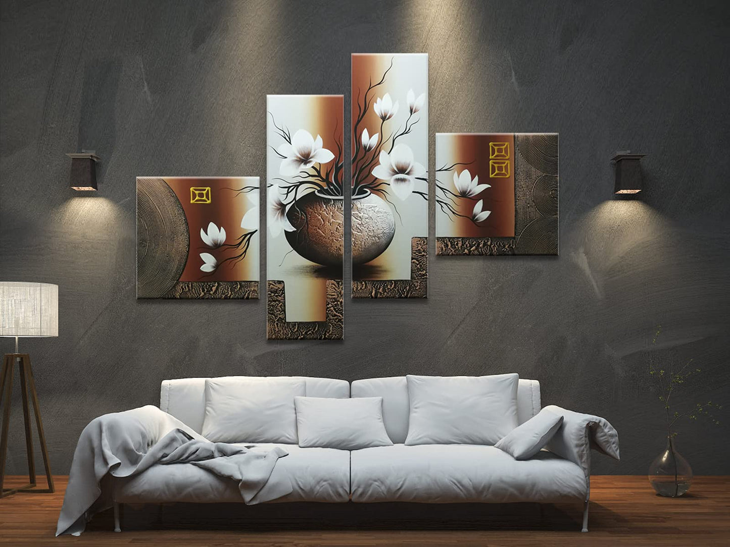 Wieco Art Huge Size Artwork 4 Panels 100% Hand-painted Modern Canvas Wall Art Elegant Flowers Paintings for Wall Decor Floral Oil Paintings on Canvas Art