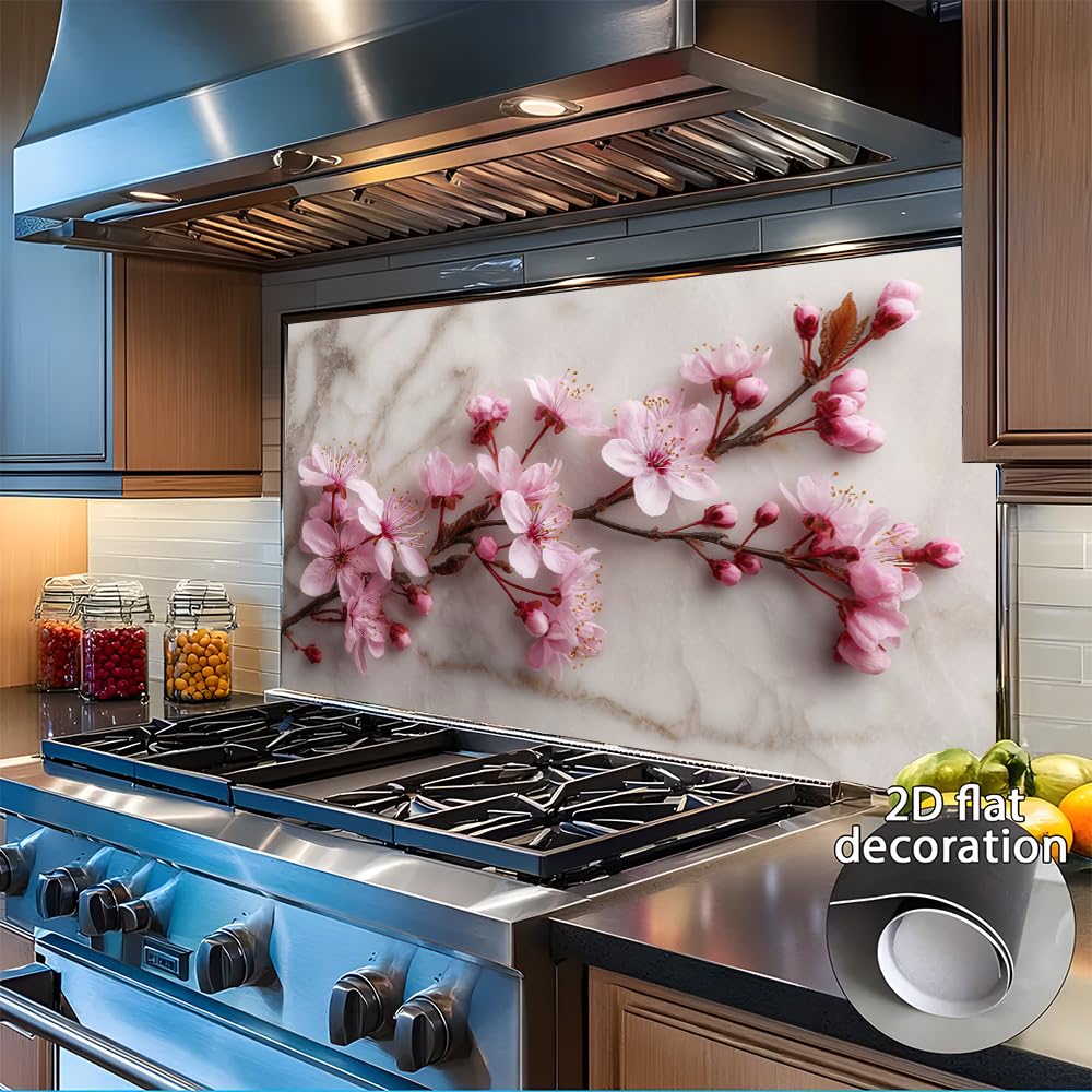 Cmialusie Peel and Stick Wall Sticker 35.4 x 23.6 Inch Cherry Blossom Marble Decorative Wall Decal for Home