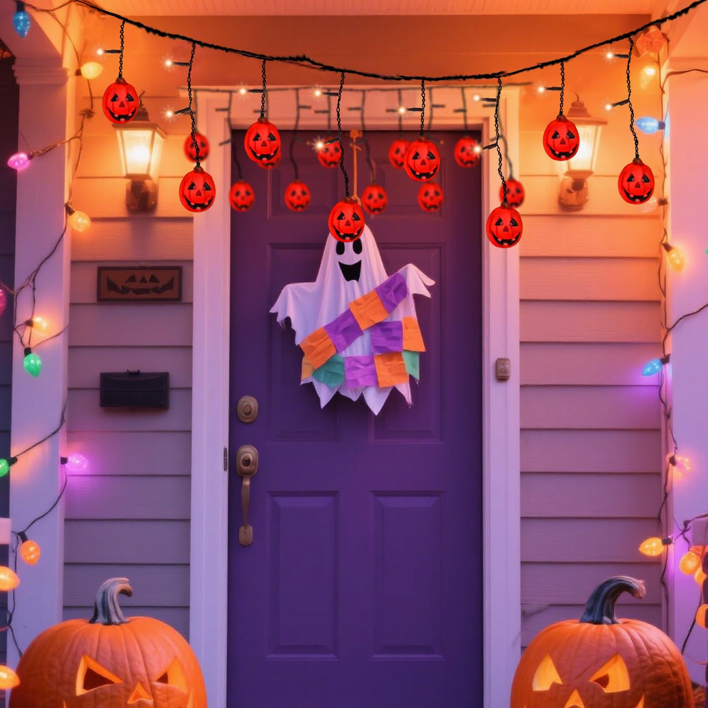 Taoushuleng 6FT 25LED Halloween Pumpkin String Lights, Icicle Light Strand with 10 Orange Jack O'Lantern, 8 Lighting Modes, Battery Operated, Indoor Outdoor Holiday Decoration