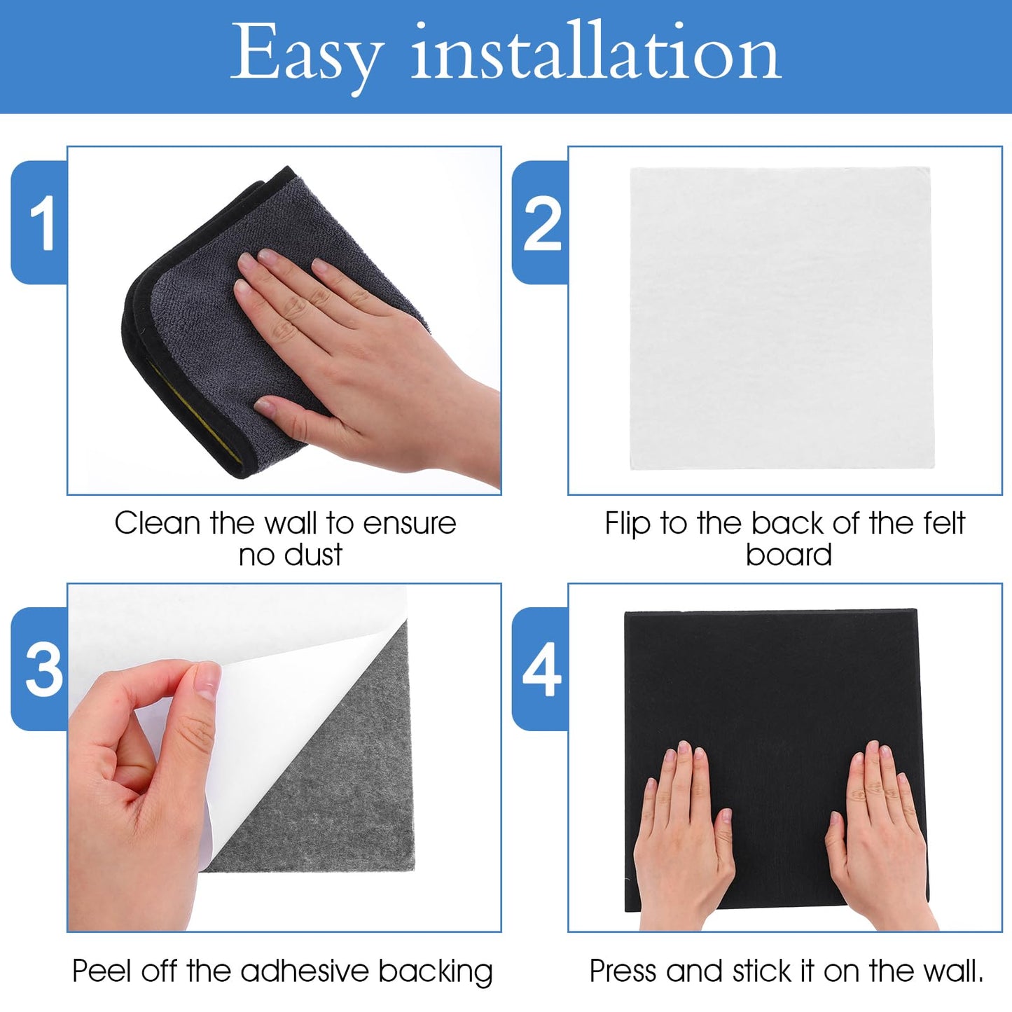 12 Pack 47x35 Inch Large Cork Board Alternative, Black Felt Bulletin Boards Wall Tiles with Push Pins and Removable Adhesive Tabs, for Office Home Pin Board